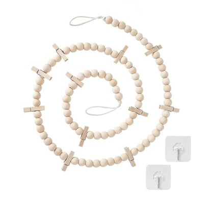 2-Pack Kids Art Display Garlands - 62-Inch Wooden Photo Strings with Clips