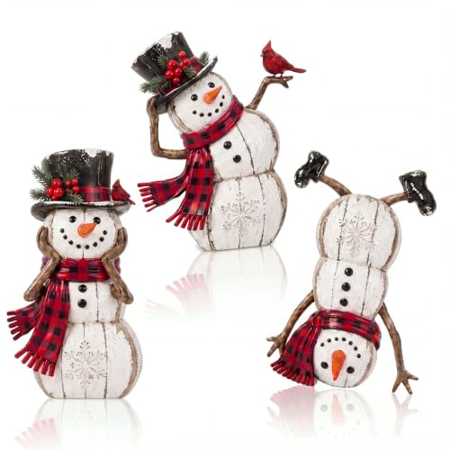 Christmas Snowman Centerpiece Set - Rustic Wooden Holiday Decor, 3 Pieces