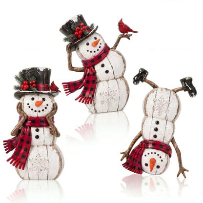 Christmas Snowman Centerpiece Set - Rustic Wooden Holiday Decor, 3 Pieces
