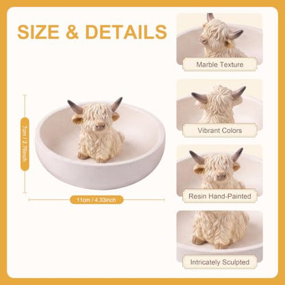 Highland Cow Jewelry Dish Holder - Rustic Ring Tray with Color-2