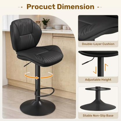 Nalupatio Set of 3 Black Adjustable Swivel Bar Stools with Double-Layer Upholstered Seats