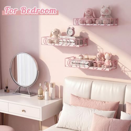 Moon Phase Floating Shelves Set of 3 - White Pink Wall Storage Decor