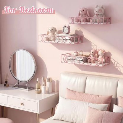 Moon Phase Floating Shelves Set of 3 - White Pink Wall Storage Decor