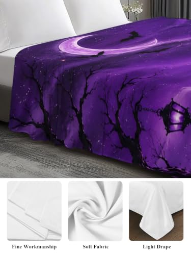 Queen Microfiber Flat Sheet Halloween Purple Bed Sheets with Lavender, Indigo, Silver, Slate Variations