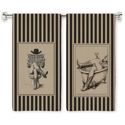 Retro Western Cowgirl Hand Towels Set of 2 - 16x24 Inches, Farmhouse Style Xb-6