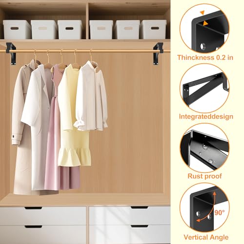Heavy Duty Closet Rod Support Bracket 12 Inch Black 400lbs Capacity - 4 Pack