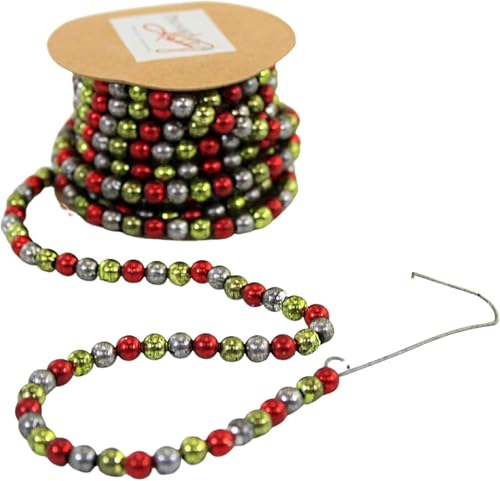 Mini Green and Red Beaded Christmas Tree Garland - 6 Feet Holiday Decor