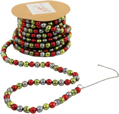 Mini Green and Red Beaded Christmas Tree Garland - 6 Feet Holiday Decor