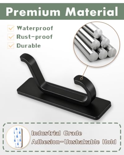 Self-Adhesive Heavy Duty Coat Hooks Wall Mount Stainless Black 6Pcs