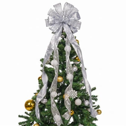 Christmas Tree Topper Bow 45x13 Inches Glitter Silver Decoration - Style1