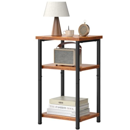 Walnut Brown 3-Tier Small Side Table for Narrow Spaces - Modern Nightstand