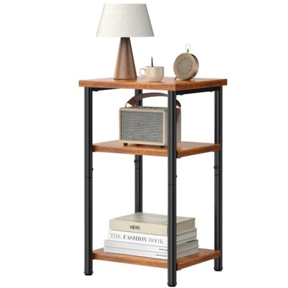 Walnut Brown 3-Tier Small Side Table for Narrow Spaces - Modern Nightstand