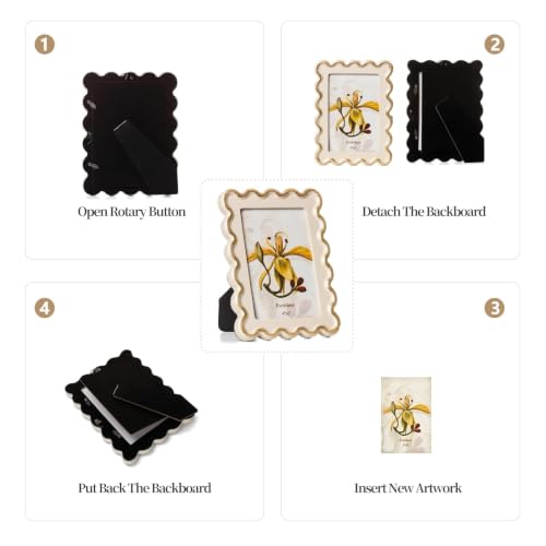 Everdeer Gold Wavy Edge 4x6 Picture Frame with Real Glass, Beige