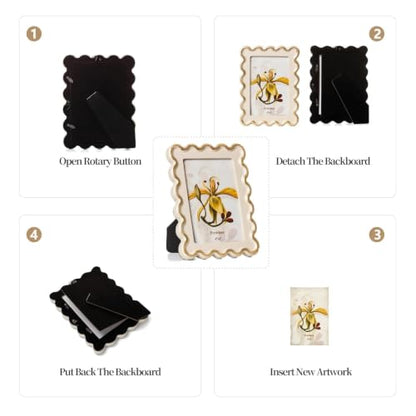 Everdeer Gold Wavy Edge 4x6 Picture Frame with Real Glass, Beige