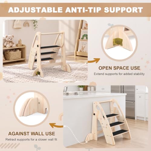 Wooden Foldable Toddler Step Stool for Bathroom Kitchen Potty Training