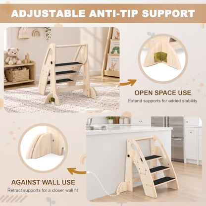 Wooden Foldable Toddler Step Stool for Bathroom Kitchen Potty Training