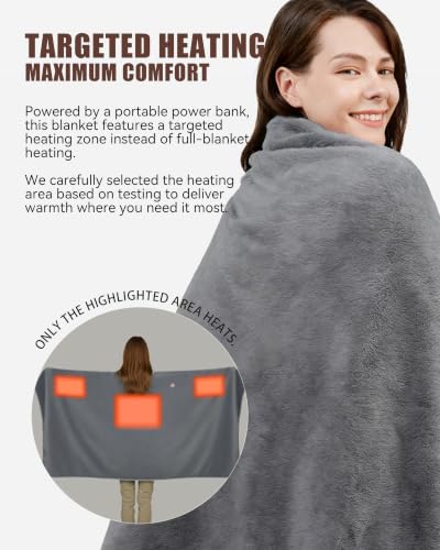 Light Lilac Cordless Heated Blanket with Battery Pack - Machine Washable, Portable Electric Throw for Home Camping Travel