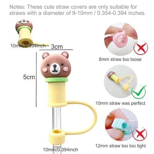 Silicone Straw Cover for Stanley Tumblers - Brown Bear Shape, 10mm Diameter