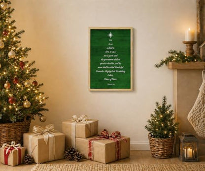 Christian Bible Verse Wall Art Framed - Isaiah 9:6 Scripture Poster 16x24 Inches Christmas Tree Variation