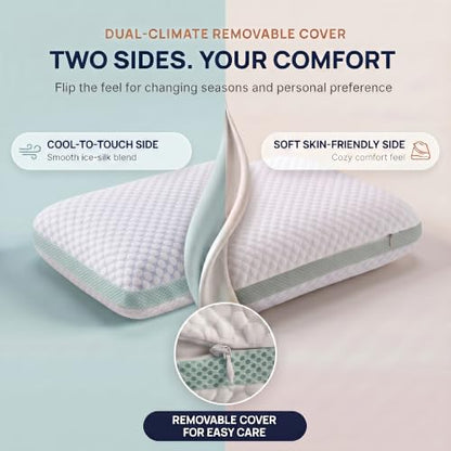 Cyan & White Hybrid Cooling Memory Foam Pillow with Micro-Springs - Queen