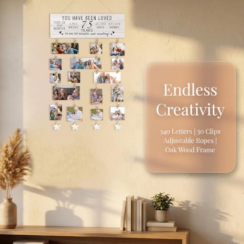 75th Birthday Photo Frame Wall Decor with Clips and Ropes - Colour 3