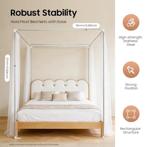 Stainless Steel Canopy Bed Frame Poles with Corner Brackets for Twin-Queen-King Sizes