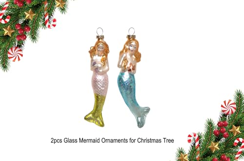 Blown Glass Mermaid Christmas Ornaments - Set of 2 Holiday Tree Decorations