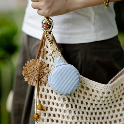 Blue Ring Box & Jewelry Organizer with Keychain - Mini Velvet Travel Case