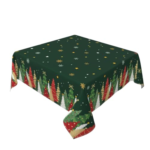 Christmas Square Tablecloth 52x52 Inch Forest Green Xmas Tree Snowflake Holiday Decor