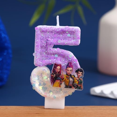 Birthday Number 5 Candles - Cute Cake Decoration for Party, Korea Pop Theme
