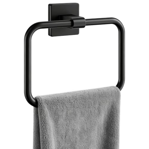 Jesginboo Hand Towel Holder for Bathroom Black 1 Pack Rectangular Wall Mount