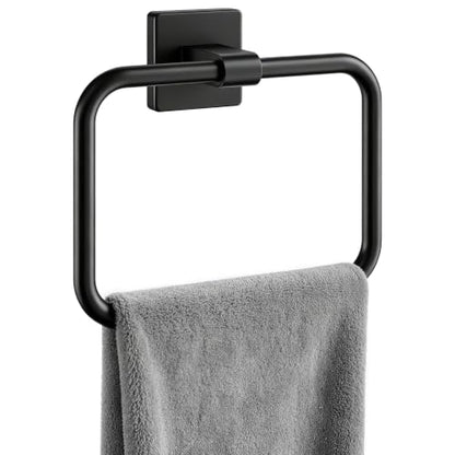 Jesginboo Hand Towel Holder for Bathroom Black 1 Pack Rectangular Wall Mount