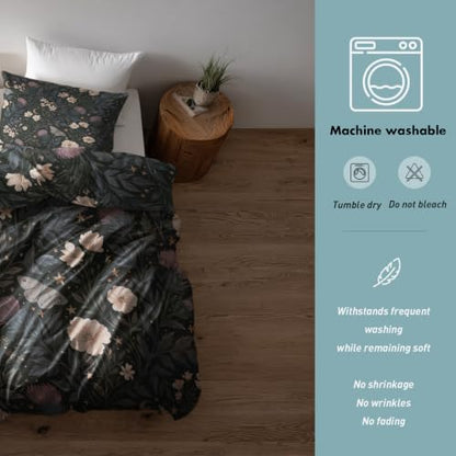 California King Botanical Floral Duvet Cover Set - Multicolor Microfiber Bedding