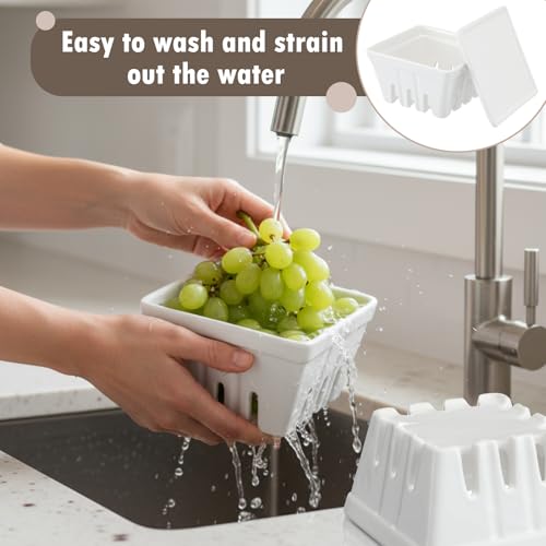 4-Pack Ceramic Berry Basket with Lids - White Classic
