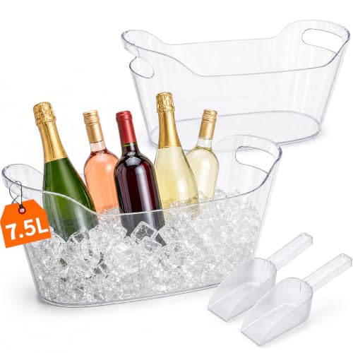 2 Pack 7.5L Plastic Ice Buckets with Scoops for Parties and Beverages