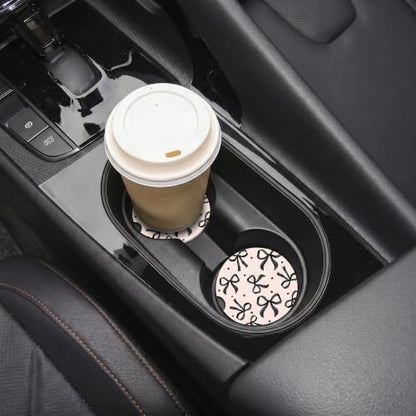 Black Bow Coquette Car Coasters for Cup Holder - Absorbent Ceramic Set - Black+Pink Variation of THIS listing