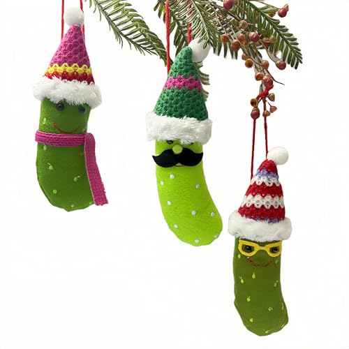 Christmas Plush Cucumber Tree Ornaments Set - 3 Cute Hanging Decorations