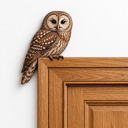 Wooden Bird Door Topper Decor - Owl Shape Corner Statue