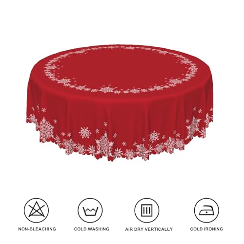 Christmas Round Tablecloth 24 Inch Red and White Snowflakes Holiday Decor