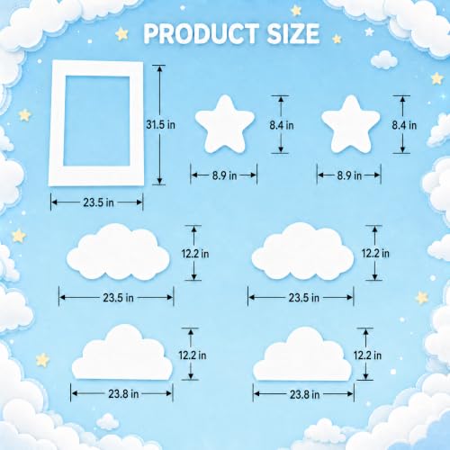 7Pcs White Cloud Standups for Baby Shower & Sky Theme Birthday with Support Stands - Cloud Decoration Set