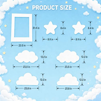 7Pcs White Cloud Standups for Baby Shower & Sky Theme Birthday with Support Stands - Cloud Decoration Set