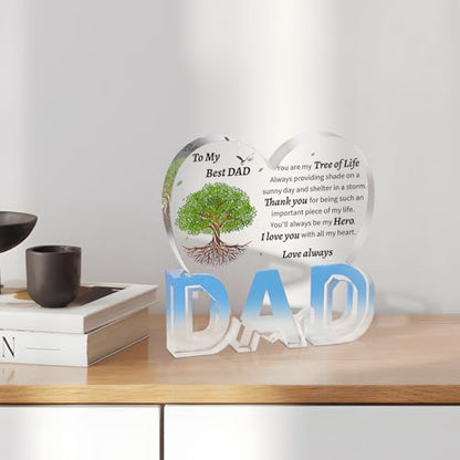 Heart Acrylic Plaque for Dad - Fathers Day Gift from Daughter Son - Dad Tree Variation