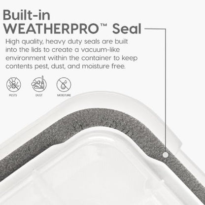 IRIS USA WeatherPro 41 Qt Storage Bins - BPA-Free Plastic, Stackable & Nestable with Tight Seal | Clear/Black, 4 Pack