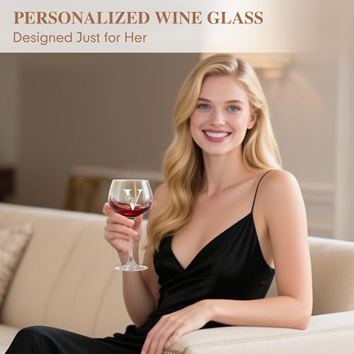 Personalized Monogrammed A-Z Wine Glass for Women - Custom Gift Vouchers, Birthday, Christmas, Her - Variation V