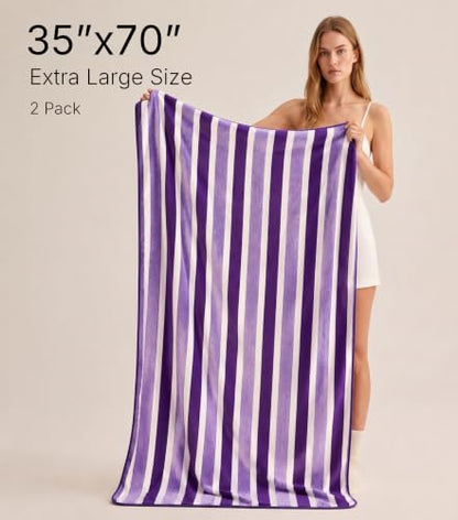 Purple Bath Sheets 2 Pack - Extra Large Microfiber Towels for Pool & Gym