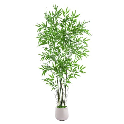 6FT Artificial Bamboo Tree with Real Bamboo Trunks and Silk Leaves - Indoor Faux Plant