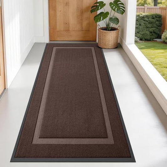 OLANLY Front Door Mat Indoor Outdoor Entrance, Waterproof All-Season, All-Weather Doormat, Sturdy Natural Rubber, Fade Resistant, Low Profile, Easy Clean Patio Porch Entryway Mat, 71x34, Dark Brown