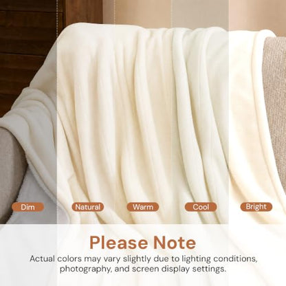 Electric Blanket 50x60 Inches Flannel and Sherpa Heated Throw - White