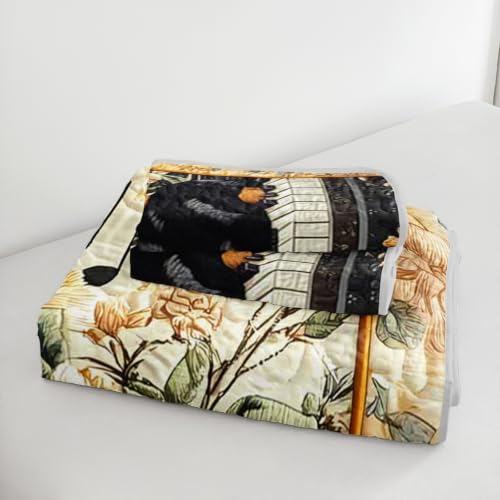 King Size Black Dachshund Dog Quilt Bed Set 3Pcs Pet Puppy Flower Bedding