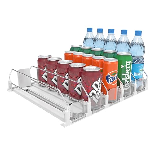 LOTAFEE Drink Organizer for Fridge - Soda Dispenser with Smooth and Fast Pusher Glide - Width Adjustable Beer Can Water Bottle Drink Dispenser for Fridge (3 rows, 9.8"X12.2"X3.2")